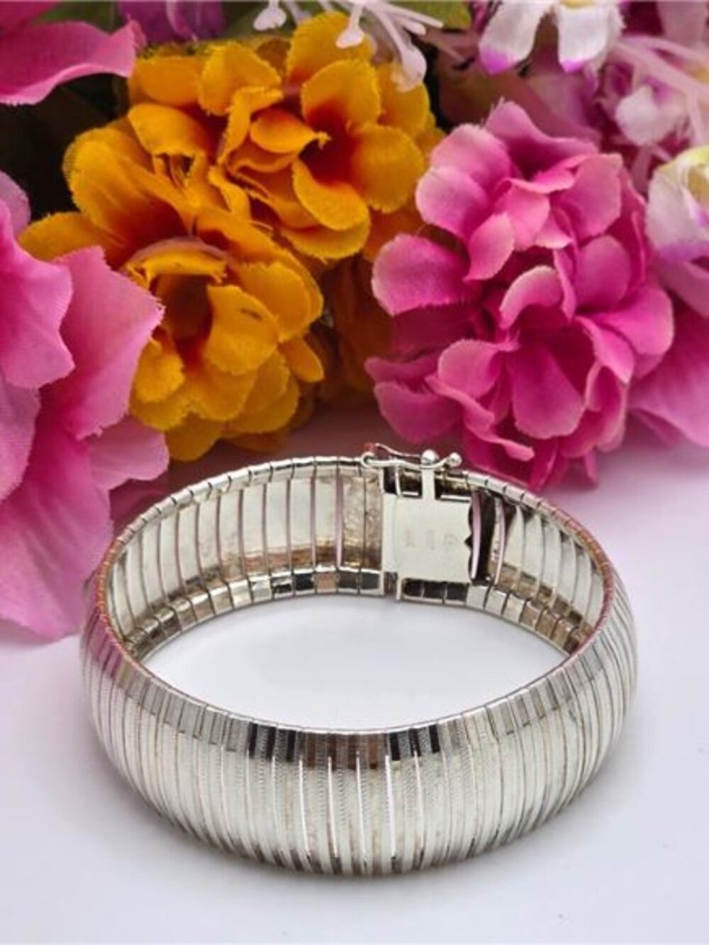 IBB Italy 925 Sterling Silver Omega Chain Bracelet Wide 19mm Box Clasp 7”